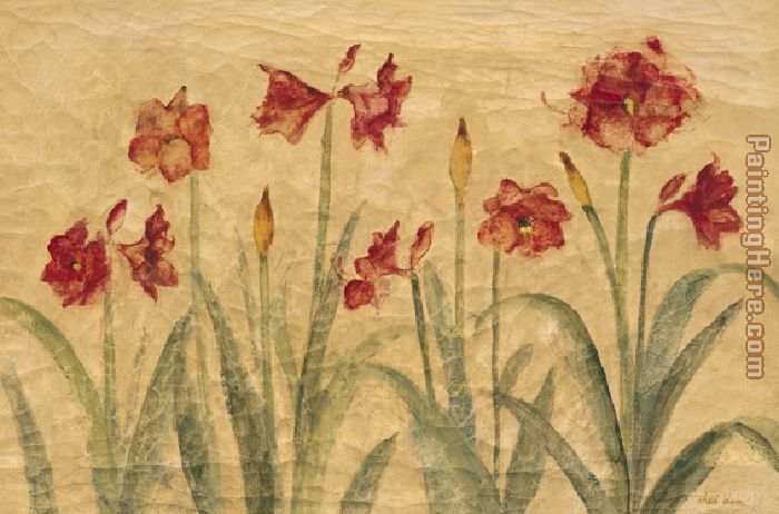Row of Red Amaryllis painting - Cheri Blum Row of Red Amaryllis art painting